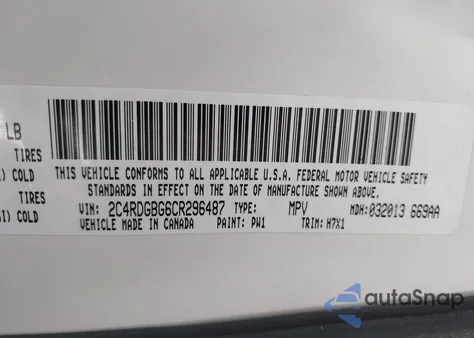 2012 Dodge Grand Caravan Se/Avp z USA, uszkodzony, nr VIN 2C4RDGBG6CR296487